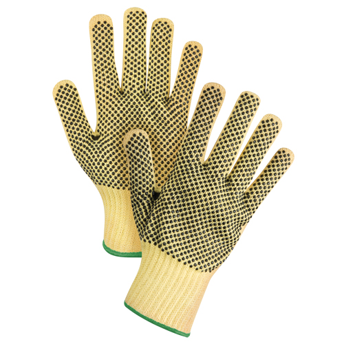 Gants tricot&eacute;s deux c&ocirc;t&eacute;s, sans couture, &agrave; pois, Taille Moyen/8, Calibre 7, Rev&ecirc;tement PVC, Enveloppe en Kevlar, ASTM ANSI niveau A2/EN 388 niveau 3 SPOC Demo