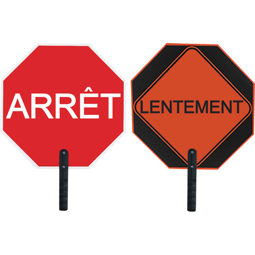 Panneau de signalisation &agrave; deux c&ocirc;t&eacute;s  Arr&ecirc;t/Lentement , Aluminium, Boulonn&eacute; SPOC Demo