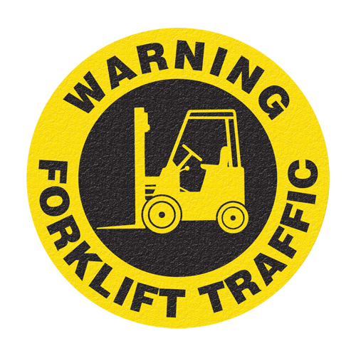 Panneau de signalisation au sol  Warning Forklift Traffic , Adh&eacute;sif, Anglais avec pictogramme SPOC Demo