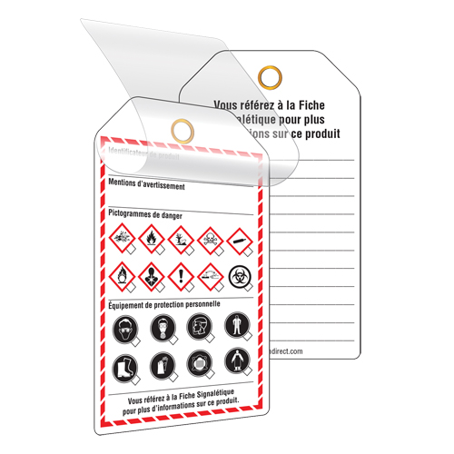 &eacute;tiquettes auto-plastifiantes pour le milieu de travail, Papier cartonn&eacute;, 3-3/8" la x 5-3/4" h, Français SPOC Demo