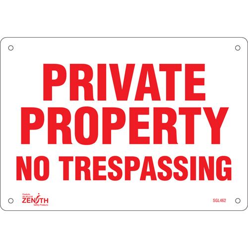 "Private Property" Sign, 7" x 10", Plastic, English SPOC Demo