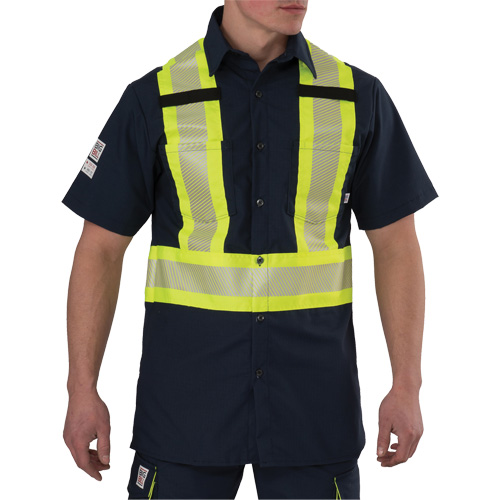 Ripstop High Visibility Short Sleeved Shirt, Polyester, Medium (Tall), Navy Blue SPOC Demo