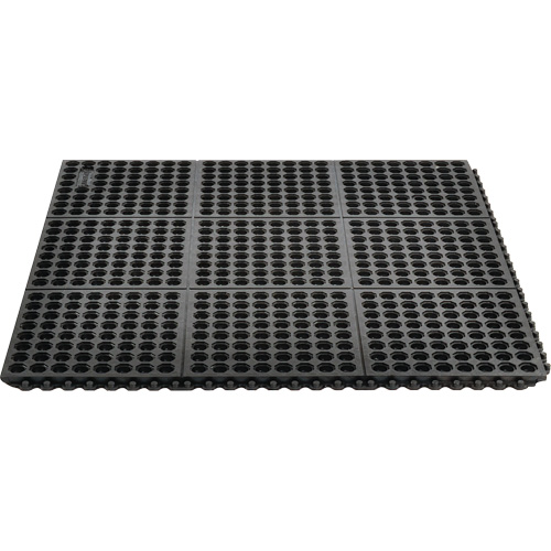 Cushion-Ease&reg; 550 Interlocking Anti-Fatigue Mat, Slotted, 3' x 3' x 3/4", Black, Rubber SPOC Demo