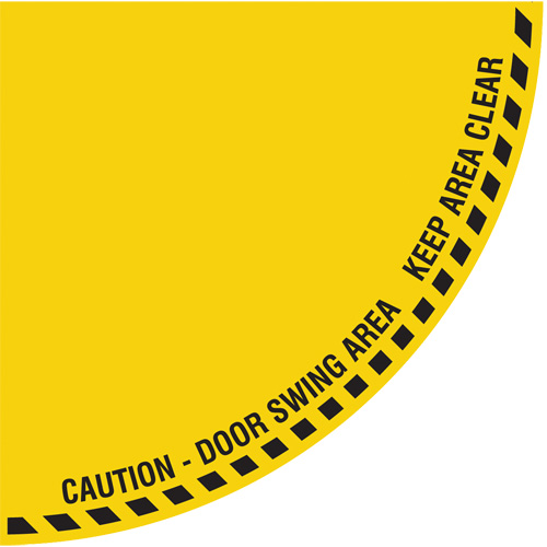 "Caution" Quarter Circle Swing Door Floor Sign, Adhesive, English with Pictogram SPOC Demo