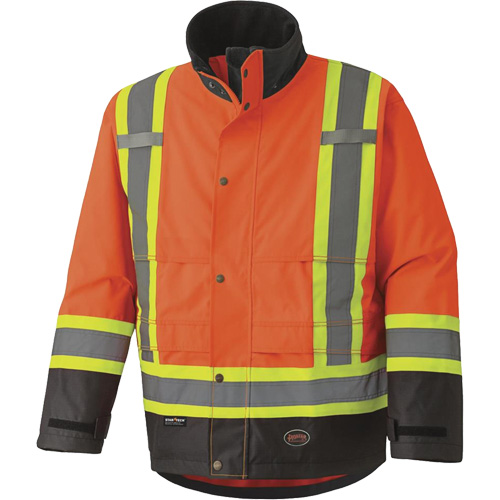 5400 300D Trilobal Ripstop Waterproof Safety Jacket, Polyester, Black/High Visibility Orange, Small SPOC Demo