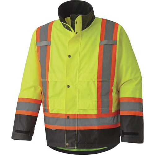 5401 300D Trilobal Ripstop Waterproof Safety Jacket, Polyester, Black/High Visibility Lime-Yellow, X-Small SPOC Demo