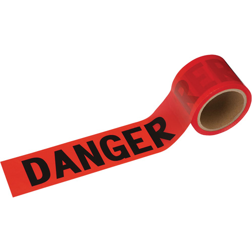 388 Danger Tape, Bilingual, 3" W x 200' L, 1.5 mils, Black on Red SPOC Demo