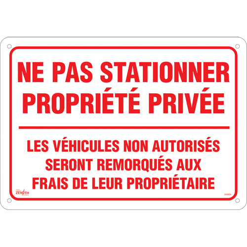 "Ne pas stationner propri&eacute;t&eacute; priv&eacute;e" Sign, 14" x 20", Aluminum, French SPOC Demo