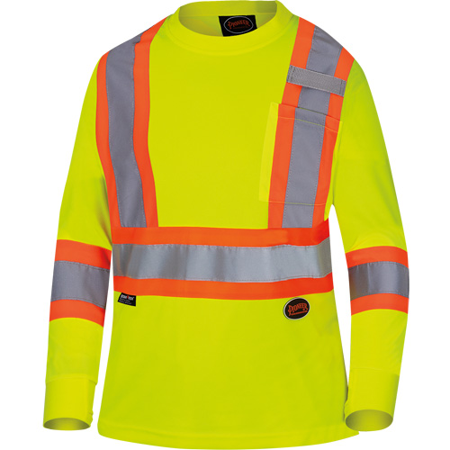 6969 Women's Bird's-Eye Long-Sleeved Safety Shirt, Polyester, X-Small, High Visibility Lime-Yellow SPOC Demo