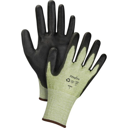 Eco-Friendly Seamless Cut-Resistant Gloves, Size 7, 13 Gauge, Polyurethane Coated, HPPE/RPET Shell, ASTM ANSI Level A4 SPOC Demo