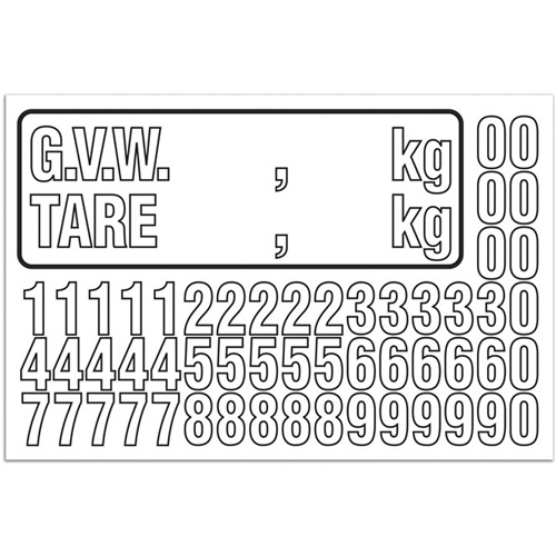 Trousse de num&eacute;rotation de la masse brute du v&eacute;hicule (MBV) pour camion, Num&eacute;ros/lettres/ponctuation assortis, Blanc SPOC Demo