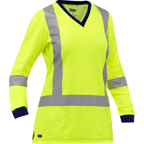 Bisley&reg; Women's X-Back Long Sleeve Shirt, Poly-Cotton, Small, High Visibility Lime-Yellow SPOC Demo