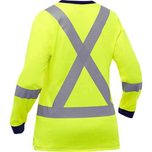 Bisley&reg; Women's X-Back Long Sleeve Shirt, Poly-Cotton, Small, High Visibility Lime-Yellow SPOC Demo