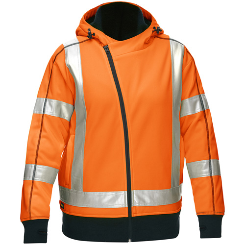 Coton ouat&eacute; doubl&eacute; de sherpa avec capuchon &agrave; fermeture &eacute;clair compl&egrave;te et X au dos Bisley pour femmes, Grand, Orange haute visibilit&eacute; SPOC Demo