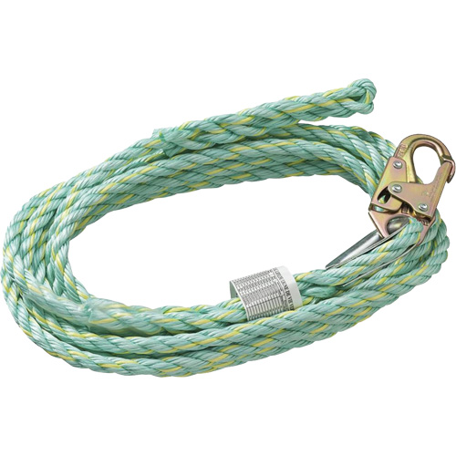 VL-1125-100 Cordage de s&eacute;curit&eacute; vertical avec mousqueton d'ancrage &agrave; une extr&eacute;mit&eacute; & &eacute;clisse dorsale d'extr&eacute;mit&eacute; &agrave; la traîne, Copolym&egrave;re SPOC Demo