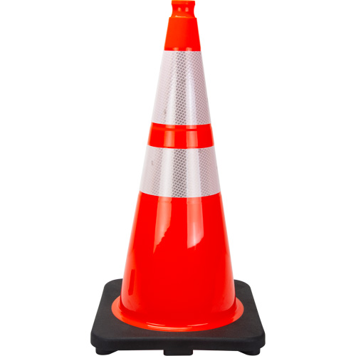 C&ocirc;ne de signalisation de premi&egrave;re qualit&eacute;, 28", Orange, Bande(s) r&eacute;fl&eacute;chissante(s) 4" & 6" SPOC Demo
