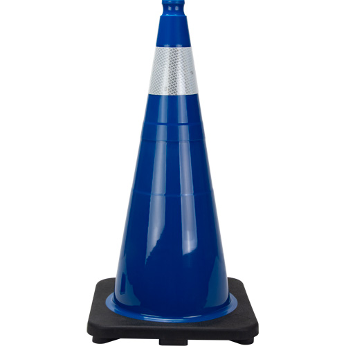 C&ocirc;ne de signalisation de premi&egrave;re qualit&eacute;, 28", Bleu, Bande(s) r&eacute;fl&eacute;chissante(s) 4" SPOC Demo