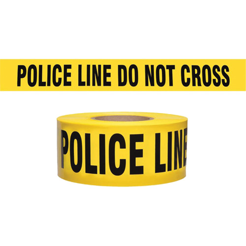 Ruban pour barricade de calibre entrepreneur "Police Line Do Not Cross", Anglais, 3" la x 1000' lo, 2 mils, Noir sur jaune SPOC Demo