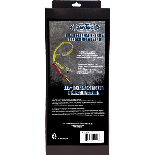 External Energy Absorber Lanyard with 3/4" Hook in Retail Box, 6', Snap Hook Center, Snap Hook Leg Ends, Polyester SPOC Demo