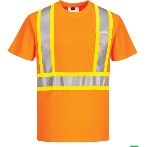 T-shirt de s&eacute;curit&eacute; &agrave; bandes contrastantes, Polyester, Petit, Orange haute visibilit&eacute; SPOC Demo