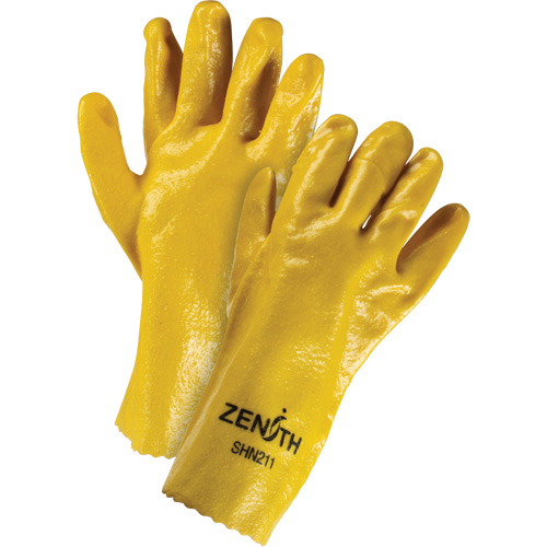 Rough-Finish Chemical-Resistant Gloves, Size 9, 12" L, PVC, Interlock Inner Lining, 47-mil SPOC Demo