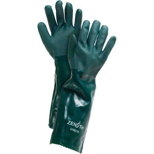 Double Dipped Green Gloves, 18" L, PVC, Cotton Jersey Inner Lining, 70-mil SPOC Demo