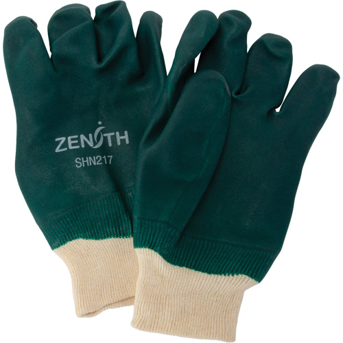 Double Dipped Green Gloves, 10" L, PVC, Cotton Jersey Inner Lining, 70-mil SPOC Demo