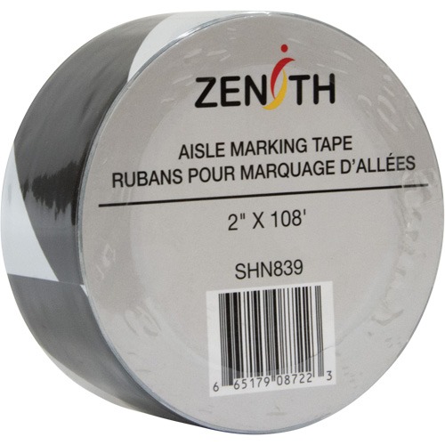 Ruban pour marquage d'all&eacute;es, 2" x 108', PVC, Noir et blanc SPOC Demo