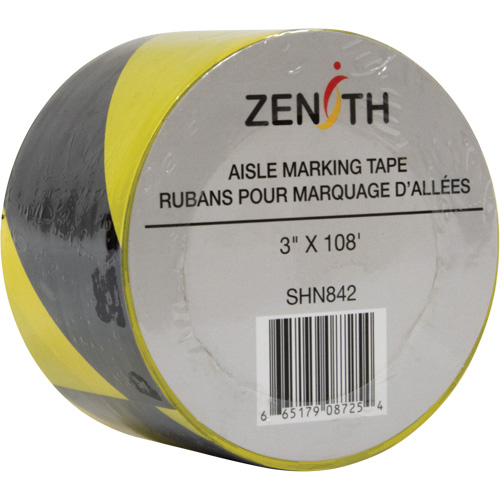 Ruban pour marquage d'all&eacute;es, 3" x 108', PVC, Noir et jaune SPOC Demo
