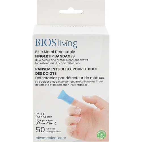 Bandages bleus, Bout de doigt, 3", Tissu d&eacute;tectable, St&eacute;rile SPOC Demo