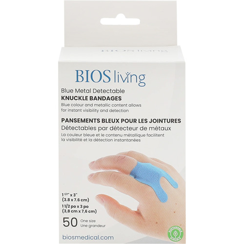 Blue Bandages, Knuckle, 3", Fabric Metal Detectable, Sterile SPOC Demo