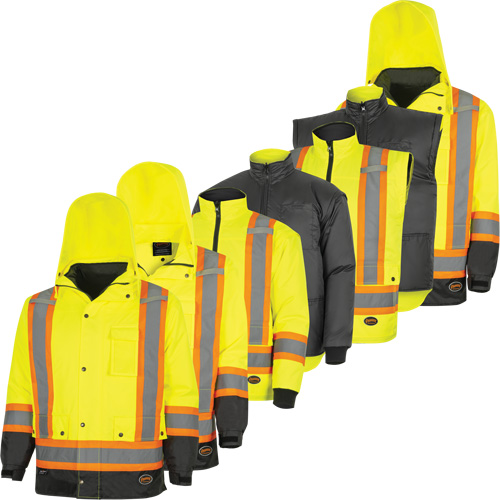5057 Pioneer&reg; Yukon 7-in-1 Waterproof Winter Safety Parka, Polyester, Black/High Visibility Lime-Yellow, X-Small SPOC Demo