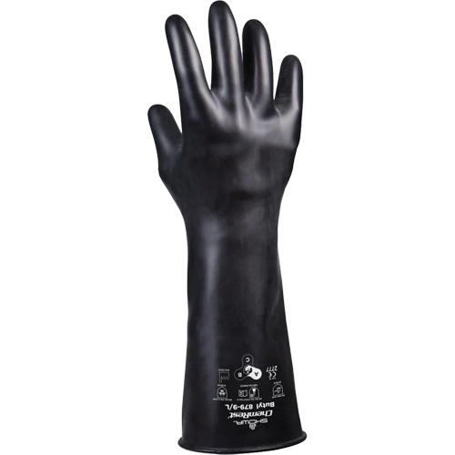 879 Acid-Resistant Gloves, Size Medium/8, 14" L, Butyl Rubber, 28-mil SPOC Demo