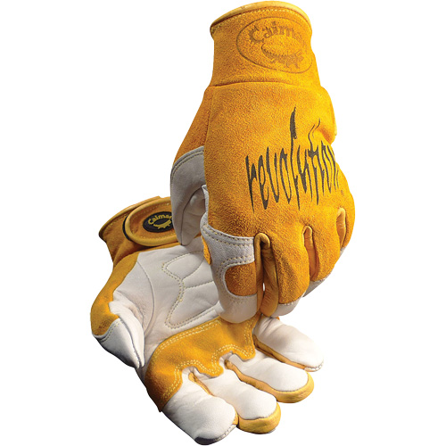 Gants de soudeur TIG/MIG de premi&egrave;re qualit&eacute; Caiman avec fermeture &agrave; boucles & crochets, Cuir de vache refendu, Taille T-Grand SPOC Demo