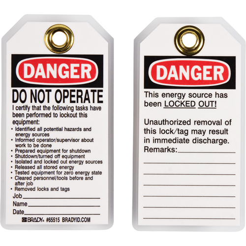 Lockout Tags, Plastic, 3" W x 5-1/2" H, English SPOC Demo