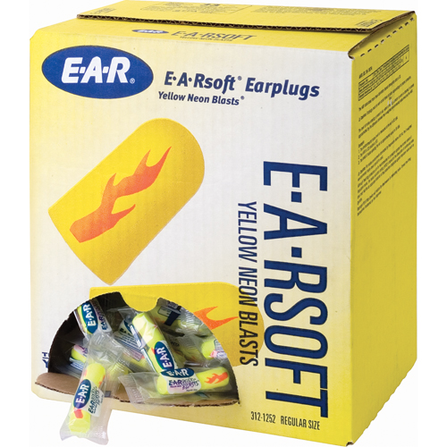Bouchons d'oreilles &eacute;clat n&eacute;on jaune E-A-Rsoft, Vrac - Sac en poly SPOC Demo