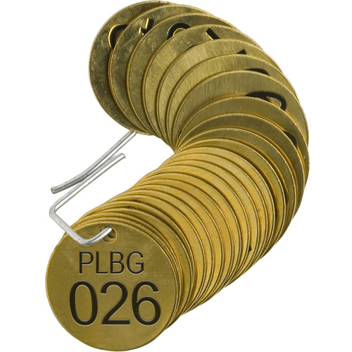Numbered "PLPG" Valve Tags, # 026-050, Brass, 1.5" dia SPOC Demo