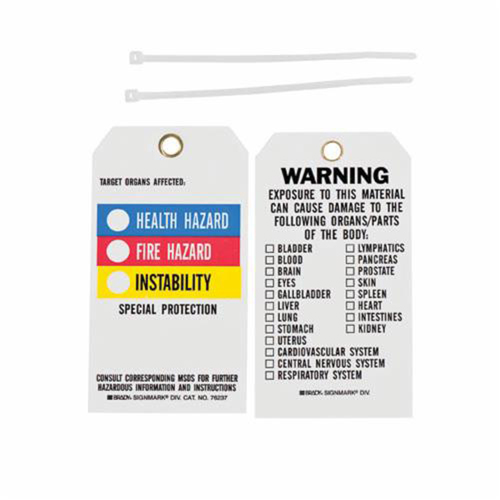 Right-To-Know Tags, Polyester, 3" W x 5-3/4" H, English SPOC Demo