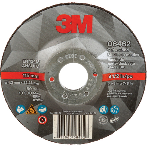 Cut & Grind Wheel, 4-1/2" x 1/8", 7/8" Arbor, Type 27, Ceramic SPOC Demo