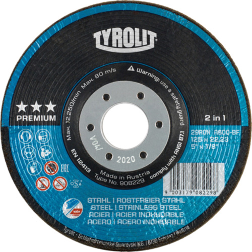 Rondeller Depressed Centre Grinding Wheel, 4-1/2", 36 Grit, 7/8", 13300 RPM, Type 29 SPOC Demo