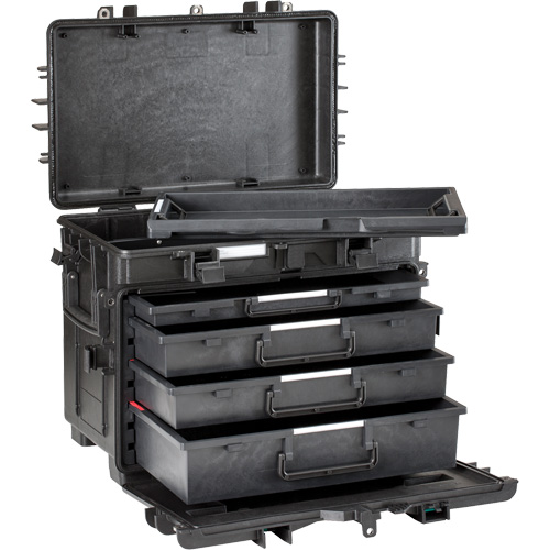 Coffre &agrave; outils militaire mobile avec tiroirs, 4 tiroirs, 22-4/5" la x 15" p x 18" h, Noir SPOC Demo