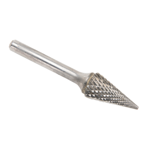 CLEVELAND Solid Carbide Burrs - Pointed Cone Shape, SM-5, 1/2" Dia., 1/4" Shank, 22.2 mm Depth of Cut SPOC Demo