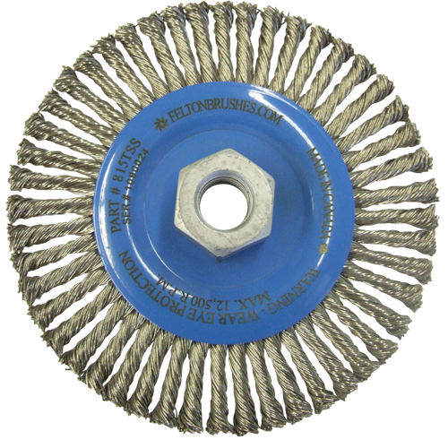 Wire Wheel Brushes, 5-7/8" Dia., 0.02" Fill, 5/8"-11 Arbor, Stainless Steel SPOC Demo