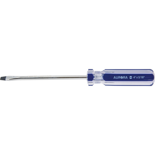 Tournevis &agrave; fente bleu transparent avec bandes, Tige de 3/16", Ronde, Prise en Plastique SPOC Demo