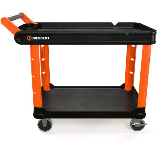 RAILWORKS 2-Shelf Industrial Utility Cart with 5" Hard Casters, 47" L x 24-1/2" W x 34" H, Black/Orange SPOC Demo