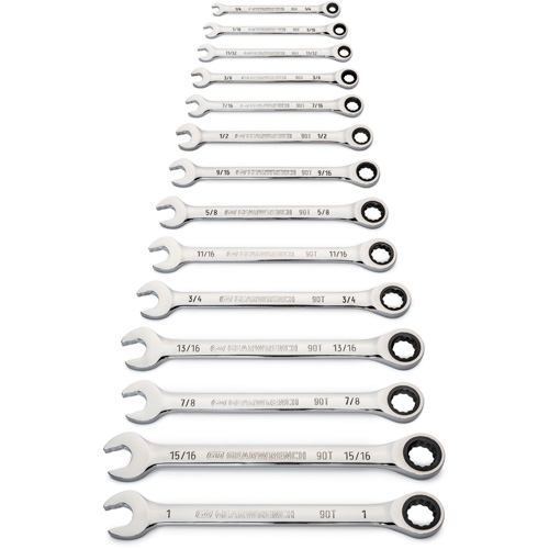 90-Tooth 12 Point SAE Wrench Set, Ratcheting Combination, 14 Pieces, Imperial SPOC Demo