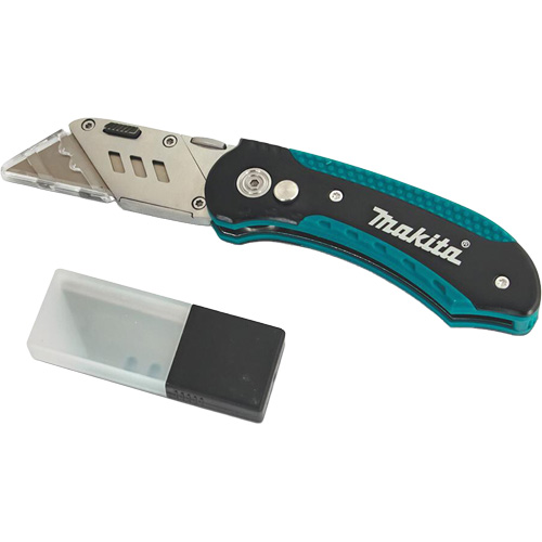 Folding Quick-Change Jobsite Utility Knife with 10-Piece Replacement Blades, Steel Blade SPOC Demo