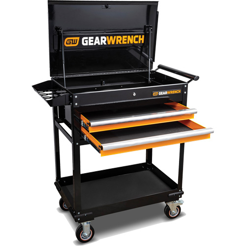 Utility Cart, 2 Drawers, 32-1/2" W x 42" H, Black/Orange SPOC Demo