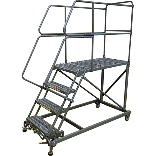 Mobile Work Platforms, Steel, 6 Steps, 60" H, 48" D, 24" Step, Serrated SPOC Demo