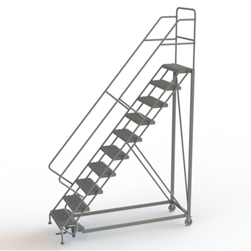 Safety Slope Rolling Ladder, 10 Steps, Serrated, 50° Incline, 100" High SPOC Demo